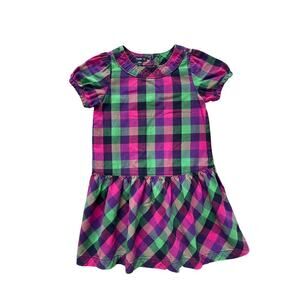 Gap Purple and Green Short Sleeve Plaid Dress 5T